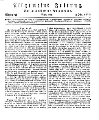 Allgemeine Zeitung Mittwoch 18. Oktober 1820
