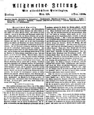 Allgemeine Zeitung Freitag 1. Dezember 1820
