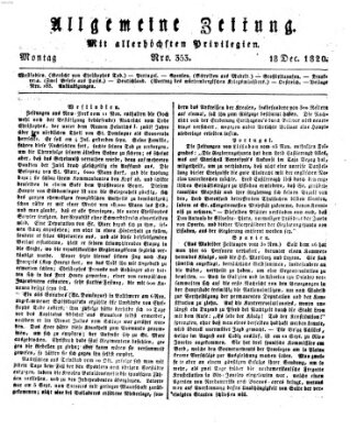 Allgemeine Zeitung Montag 18. Dezember 1820