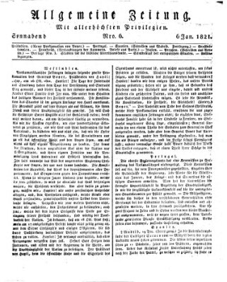 Allgemeine Zeitung Samstag 6. Januar 1821