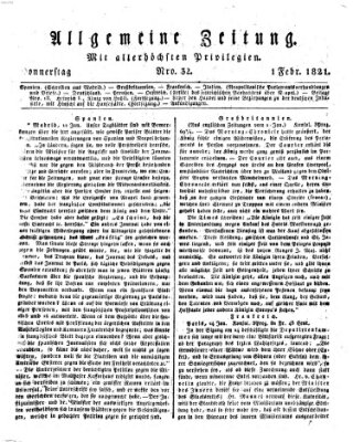 Allgemeine Zeitung Donnerstag 1. Februar 1821