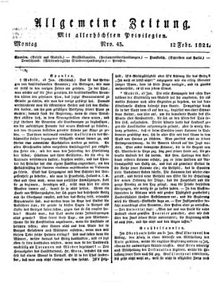 Allgemeine Zeitung Montag 12. Februar 1821