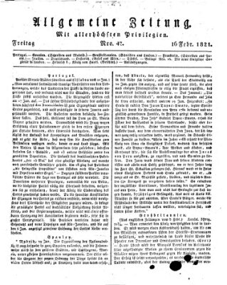 Allgemeine Zeitung Freitag 16. Februar 1821