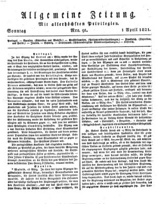 Allgemeine Zeitung Sonntag 1. April 1821