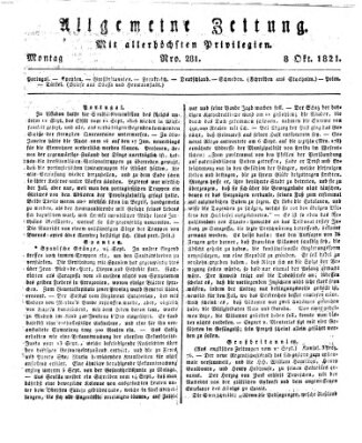 Allgemeine Zeitung Montag 8. Oktober 1821