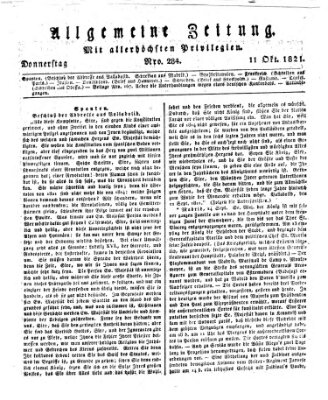 Allgemeine Zeitung Donnerstag 11. Oktober 1821
