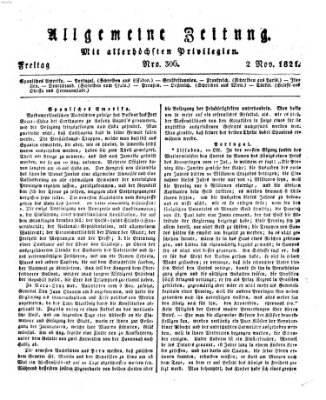Allgemeine Zeitung Freitag 2. November 1821
