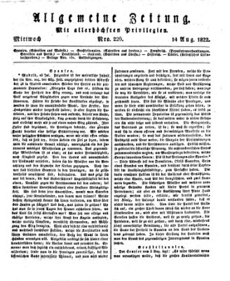 Allgemeine Zeitung Mittwoch 14. August 1822