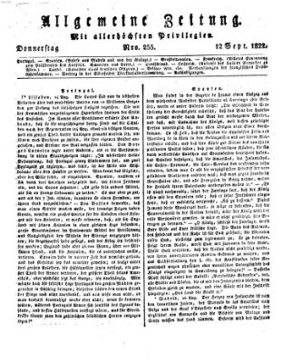 Allgemeine Zeitung Donnerstag 12. September 1822