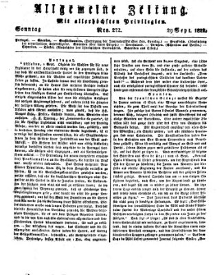 Allgemeine Zeitung Sonntag 29. September 1822