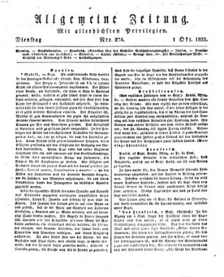Allgemeine Zeitung Dienstag 1. Oktober 1822