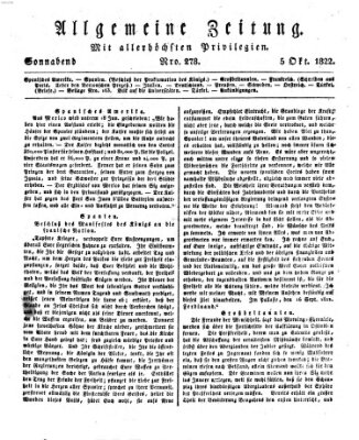 Allgemeine Zeitung Samstag 5. Oktober 1822