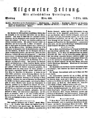 Allgemeine Zeitung Montag 7. Oktober 1822