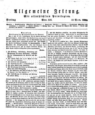 Allgemeine Zeitung Freitag 22. November 1822