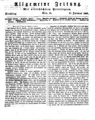 Allgemeine Zeitung Dienstag 31. Januar 1826