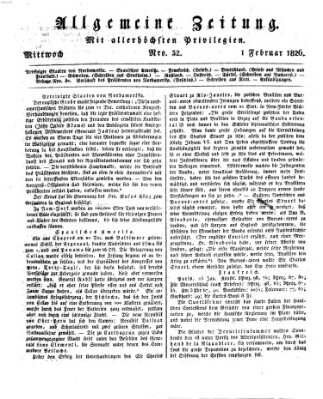 Allgemeine Zeitung Mittwoch 1. Februar 1826
