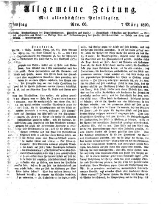 Allgemeine Zeitung Dienstag 7. März 1826