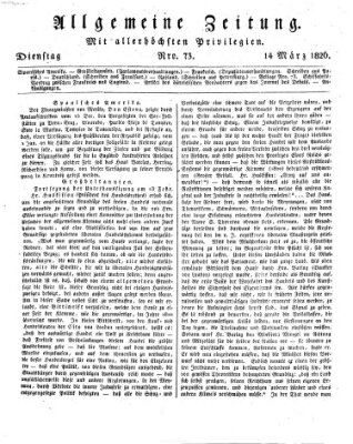 Allgemeine Zeitung Dienstag 14. März 1826