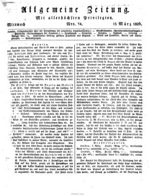 Allgemeine Zeitung Mittwoch 15. März 1826