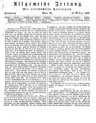 Allgemeine Zeitung Sonntag 26. März 1826
