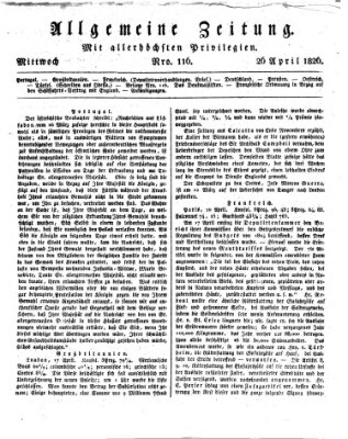 Allgemeine Zeitung Mittwoch 26. April 1826