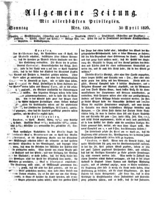 Allgemeine Zeitung Sonntag 30. April 1826