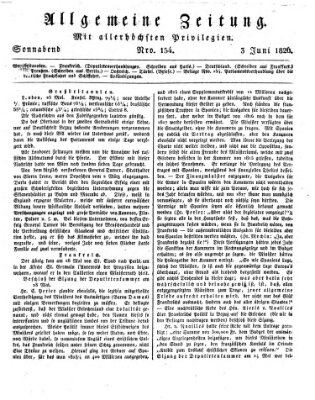 Allgemeine Zeitung Samstag 3. Juni 1826