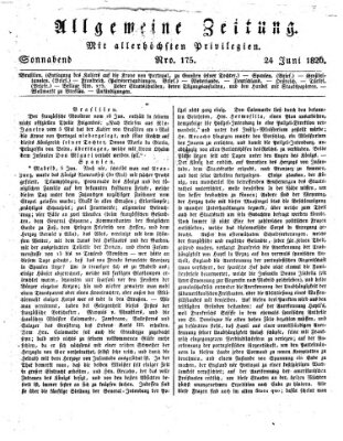 Allgemeine Zeitung Samstag 24. Juni 1826