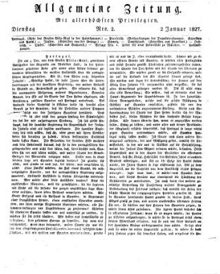 Allgemeine Zeitung Dienstag 2. Januar 1827