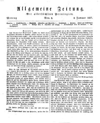 Allgemeine Zeitung Montag 8. Januar 1827