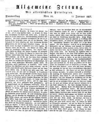 Allgemeine Zeitung Donnerstag 11. Januar 1827