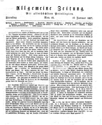 Allgemeine Zeitung Dienstag 16. Januar 1827