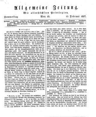 Allgemeine Zeitung Donnerstag 15. Februar 1827