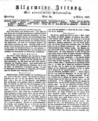 Allgemeine Zeitung Freitag 9. März 1827