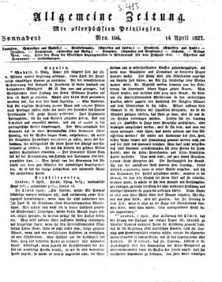 Allgemeine Zeitung Samstag 14. April 1827