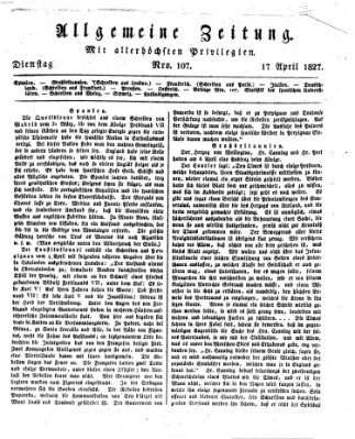 Allgemeine Zeitung Dienstag 17. April 1827