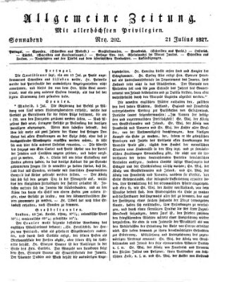 Allgemeine Zeitung Samstag 21. Juli 1827