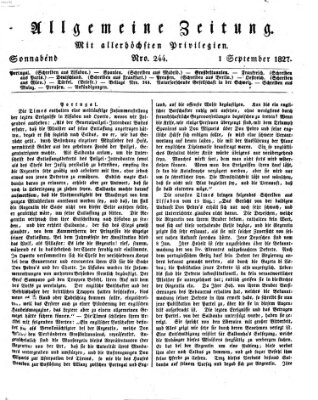 Allgemeine Zeitung Samstag 1. September 1827