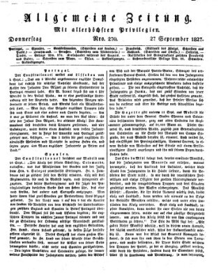 Allgemeine Zeitung Donnerstag 27. September 1827