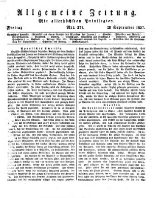 Allgemeine Zeitung Freitag 28. September 1827