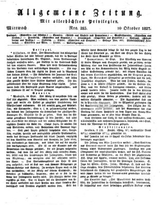 Allgemeine Zeitung Mittwoch 10. Oktober 1827