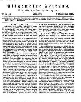 Allgemeine Zeitung Montag 3. Dezember 1827