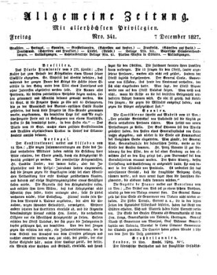 Allgemeine Zeitung Freitag 7. Dezember 1827