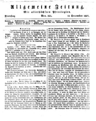Allgemeine Zeitung Dienstag 11. Dezember 1827