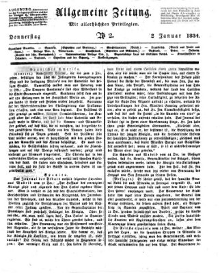 Allgemeine Zeitung Donnerstag 2. Januar 1834