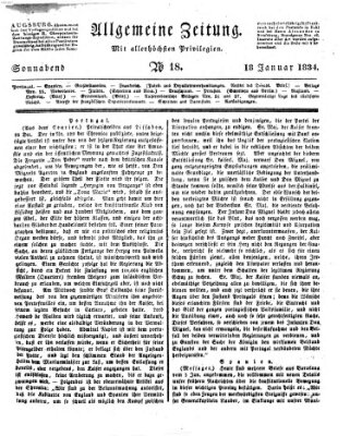 Allgemeine Zeitung Samstag 18. Januar 1834