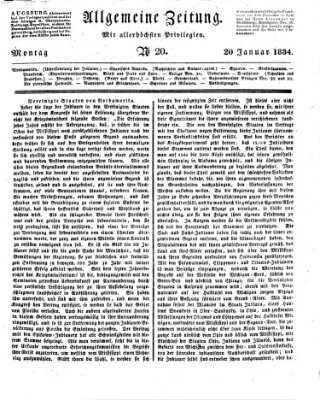 Allgemeine Zeitung Montag 20. Januar 1834