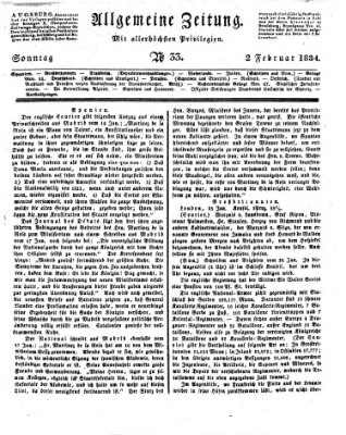 Allgemeine Zeitung Sonntag 2. Februar 1834