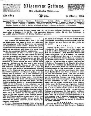 Allgemeine Zeitung Dienstag 14. Oktober 1834