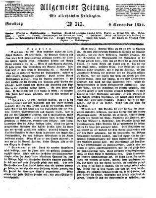 Allgemeine Zeitung Sonntag 9. November 1834